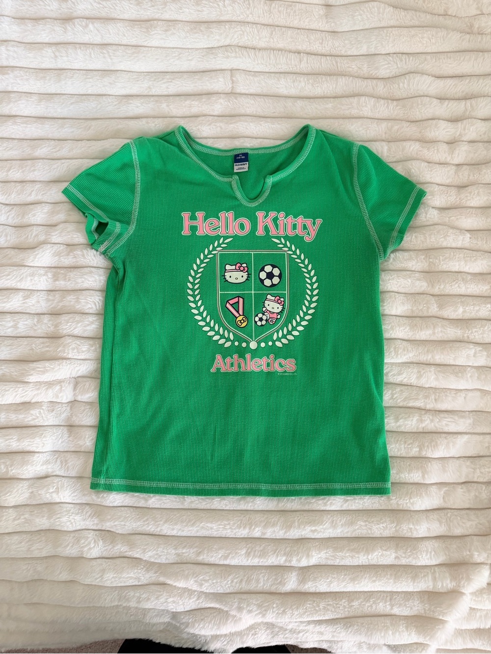 Old Navy Green Hello Kitty Athletics Tee with Pink Accents